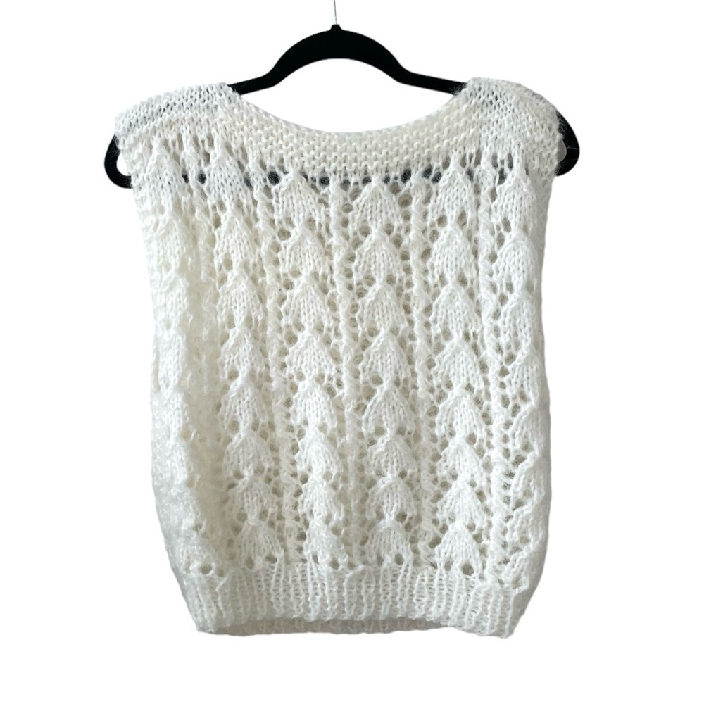 HAND KNIT Boho Crochet Knit Sleeveless Sweater Vest Cream S